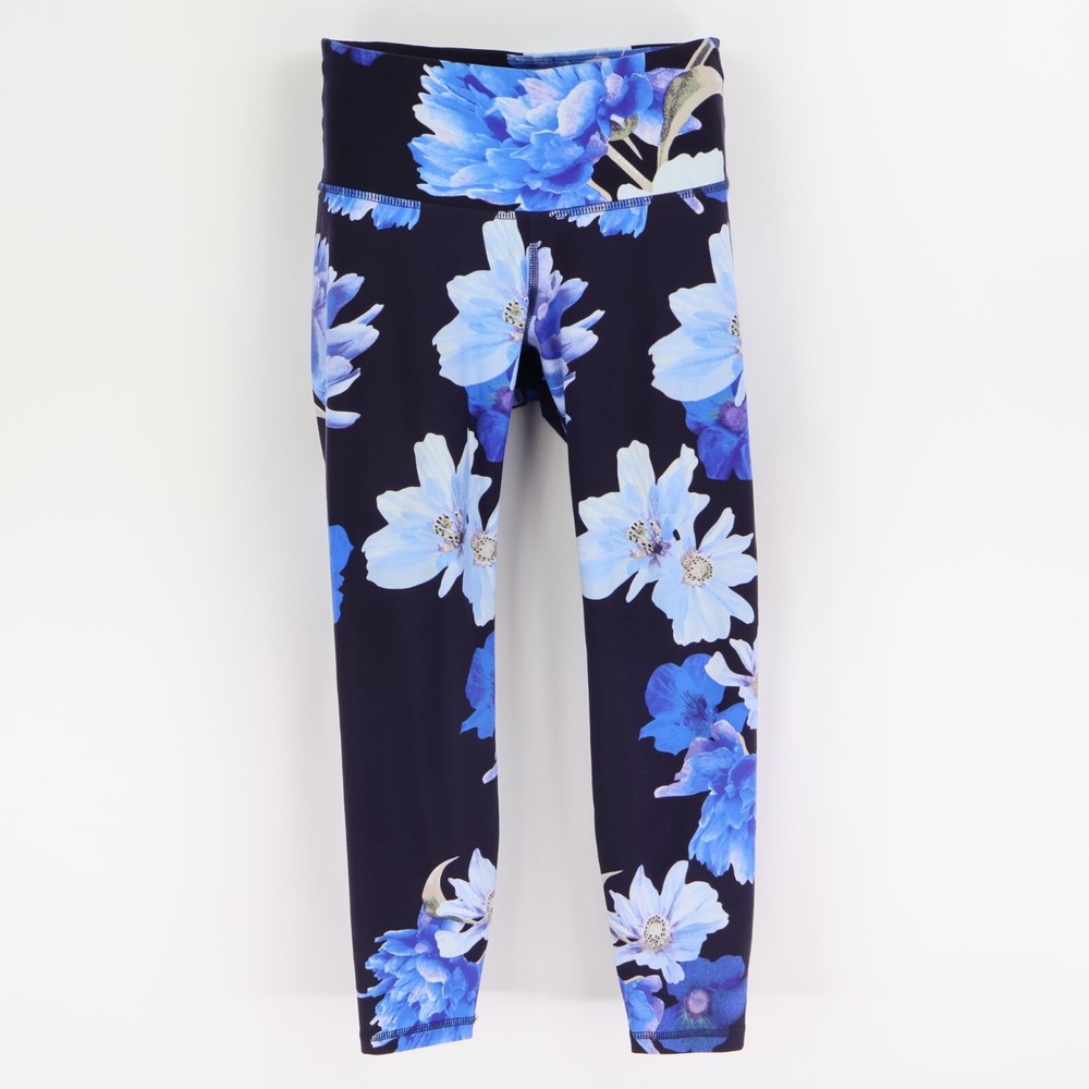 Old Navy Active Elevate Leggings Go-Dry Womens PS Blue Floral Mid Rise Stretch